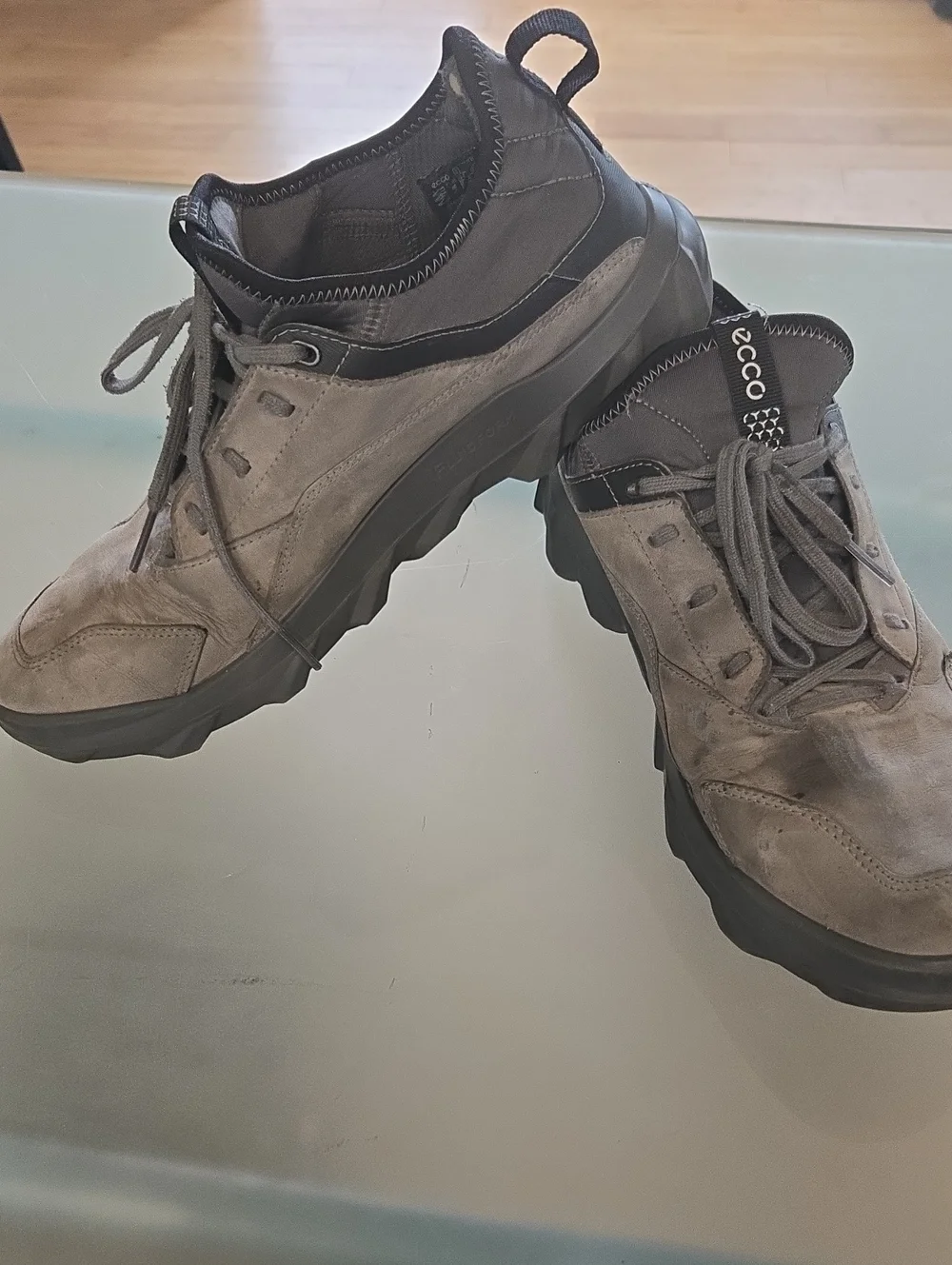 Ecco Men's Taupe Suede Lace-Up Sneakers with Black Trim